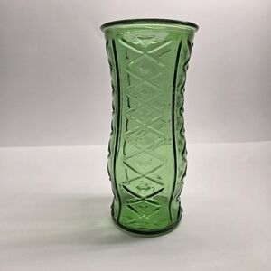 Vintage Green E.O. Brody 1972 Diamond Patterned Glass Vase MCM  No Chips/Cracks